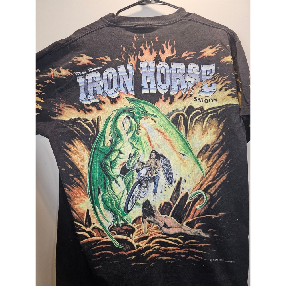 Vintage 1995 Iron Horse Saloon Bike Week Harely T-Shirt XL Dragon AOP Rare